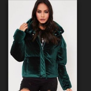 NWT: ZARA green velvet puffer jacket